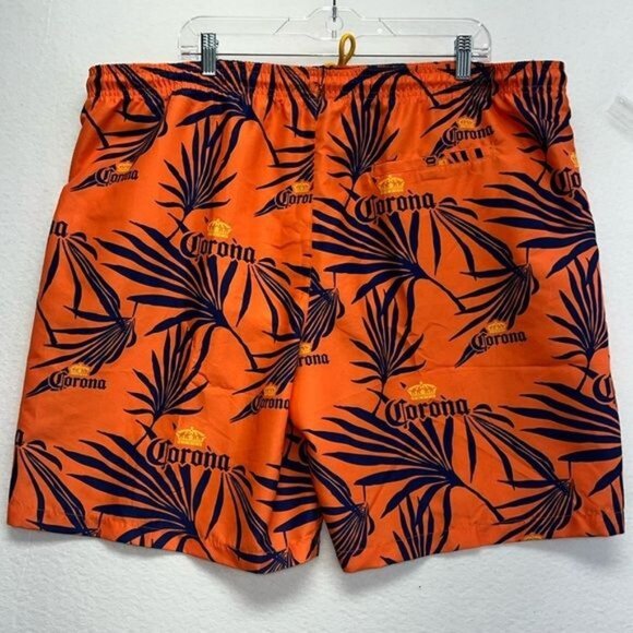 Corona Orange Tropical Swim Trunks w/ Blue Palm Leaf Print Mens Size 2XL - Picture 2 of 7